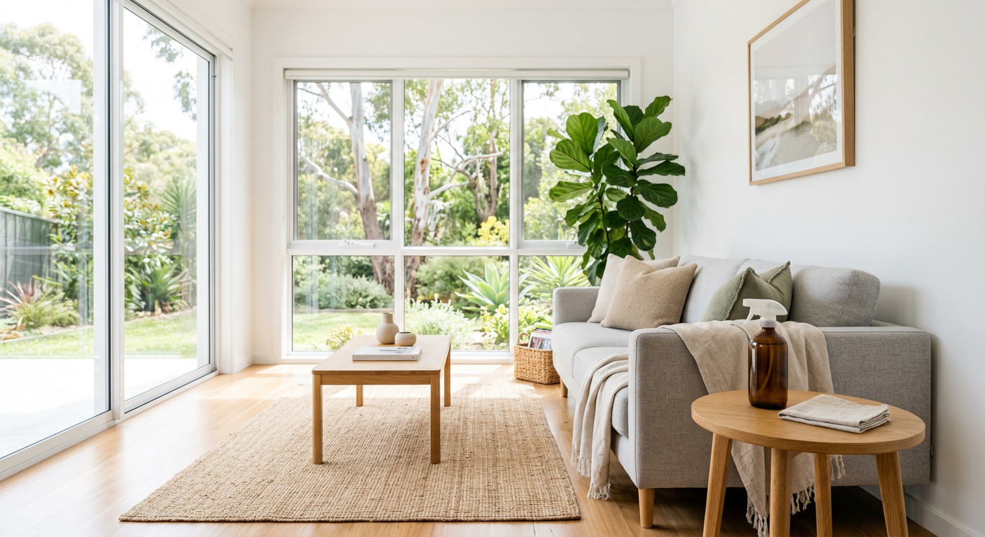 Bright, clean living room with a spotless timber floor